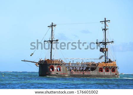 PUNTA CANA, DOMINICAN REPUBLIC - JANUARY 3: Pirate party boat in Punta Cana on January 3, 2014. The Dominican Republic is the most visited destination in the Caribbean