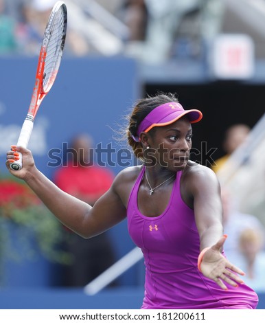 NEW YORK -SEPTEMBER 1: Professional tennis player Sloane Stephens during fourth round match at US Open 2013 against Serena Williams at Billie Jean King National Tennis Center on September 1, 2013 in NY
