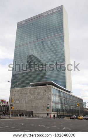 NEW YORK CITY - MARCH 20: The United Nations building in Manhattan on March 20, 2014 in New York. The complex has served as the official headquarters of the United Nations since its completion in 1952