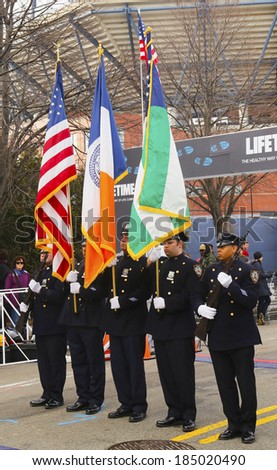 NEW YORK - MARCH 22:The Color Guard of the New York Police Department during the opening ceremony of the Michelob ULTRA New York 13.1 Marathon run in Flushing Meadows Corona Park on March 22, 2014