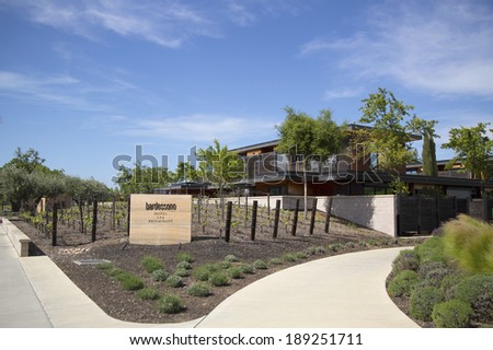 YOUNTVILLE, CA - APRIL 16:Bardessono Hotel in Yountville,Napa Valley on April 16, 2014. Bardessono is a Yountville luxury hotel in Napa Valley with spa suites, an organic vineyard and wine collection