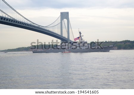 NEW YORK - MAY 21  USS McFaul guided missile destroyer of the United States Navy during parade of ships at  Fleet Week 2014 on May 21, 2014 in New York Harbor