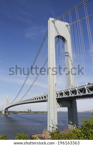 NEW YORK  - JUNE 1 :Verrazano Bridge in New York on June 1, 2014. The Verrazano Bridge is a double-decked suspension bridge that connects the boroughs of Staten Island and Brooklyn in New York City