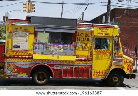 NEW YORK - JUNE 1: Famous Desi Food Truck at East Williamsburg in Brooklyn on June 1, 2014. The Desi Food Truck is New YorkÃ¢Â?Â?s first ever authentic mobile indian food truck