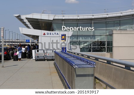 NEW YORK- JULY 10: Delta Airline Terminal 4 at John F Kennedy International Airport in New York on July 10, 2014. JFK is one of the biggest  airports in the world with 4 runways and 8 terminals