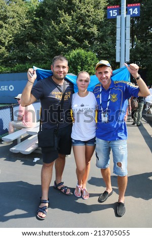 NEW YORK - AUGUST 26 Tennis fans from Ukraine at US Open 2014 at Billie Jean King National Tennis Center on August 26, 2014 in NY