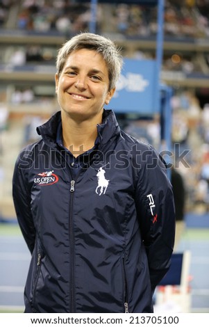 NEW YORK - AUGUST 26 Chair umpire Marija Cicak before first round match between Serena Williams and Taylor Townsend  at US Open 2014 at Billie Jean King National Tennis Center on August 26, 2014 in NY