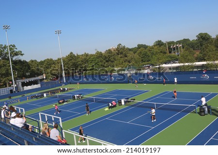NEW YORK- AUGUST 25: Renovated practice courts at the Billie Jean King National Tennis Center ready for US Open tournament on August 25, 2014 in New York
