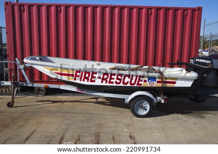 NEW YORK - MAY 25: Fire rescue boat in New York on May 25, 2014.