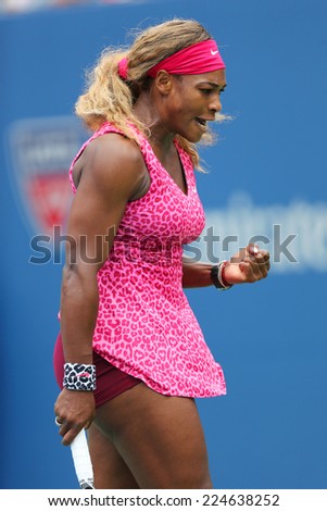 NEW YORK- AUGUST 30:Grand Slam champion Serena Williams during fourth round match at US Open 2014 against Varvara Lepchenko at Billie Jean King National Tennis Center on August 30, 2014 in New York