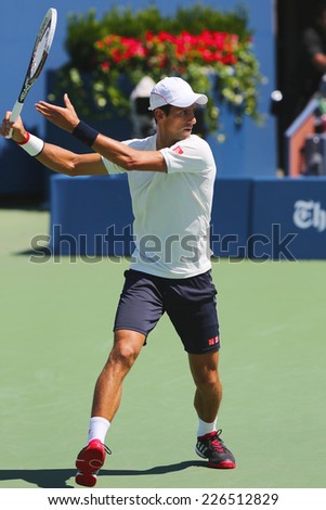 NEW YORK - AUGUST 24: Six times Grand Slam champion Novak Djokovic practices for US Open 2014 at Billie Jean King National Tennis Center on August 24 , 2014 in New York