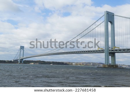 NEW YORK  - NOVEMBER 2: Verrazano Bridge in New York on November 2, 2014.The Verrazano Bridge is a double-decked suspension bridge that connects the boroughs of Staten Island and Brooklyn in New York