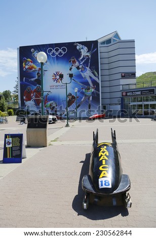 CALGARY, CANADA - JULY 29: Jamaican Bobsleigh Team bob used during XV Winter Olympic Games located at Canada Olympic Park in Calgary on July 29, 2014
