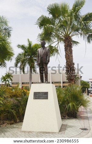 GRAND CAYMAN - JUNE 12:James Manoah Bodden statue at Heroes Square in George Town on June 12, 2014. Hon. James Bodden, was given the honour as the first National Hero of the Cayman Islands