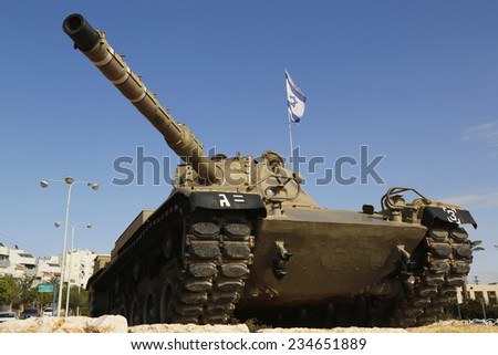 BEER SHEVA, ISRAEL - NOVEMBER 28: Israel Defense Forces Merkava tank in a memory of fallen officer from  Golani brigade in Beer Sheva on November 28, 2014