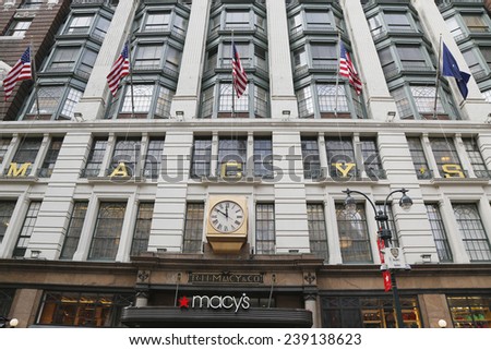 NEW YORK - DECEMBER 18: Macy's at Herald Square on Broadway in Manhattan on December 18 , 2014. In 1924 Macy's was declared the 