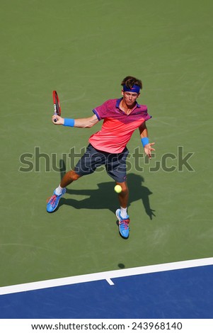 NEW YORK - SEPTEMBER 2, 2014: American boys junior player Jared Donaldson during second round match at US Open 2014 at National Tennis Center in New York