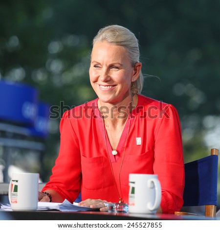 NEW YORK - AUGUST 25, 2014: Tennis Channel commentator and former professional tennis player Rennae Stubbs during interview at US Open 2014  in New York