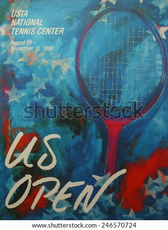 NEW YORK - AUGUST 19, 2014: US Open 1988 poster on display at the Billie Jean King National Tennis Center in New York
