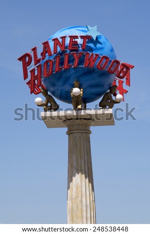 LAS VEGAS, NEVADA - MAY 9, 2014: Planet Hollywood Restaurant logo at the Forum Shops in Caesars Palace Las Vegas Hotel & Casino.