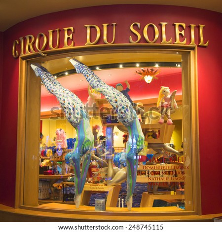 LAS VEGAS, NEVADA - MAY 9, 2014: Costumes designed for O Show by Cirque du Soleil on display at the Bellagio hotel. O is a Cirque du Soleil stage production written and directed by Franco Dragone
