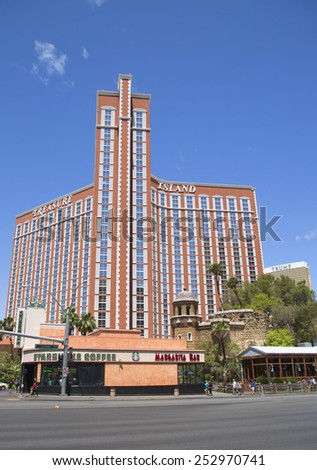 LAS VEGAS, NEVADA - MAY 11, 2014: Treasure Island Hotel & Casino on the Las Vegas Strip in Las Vegas. Treasure Island Hotel & Casino has 2,664 rooms and 220 suites