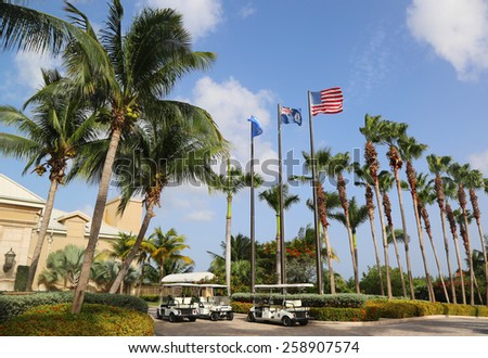 GRAND CAYMAN - JUNE 12, 2014: The Ritz-Carlton Grand Cayman luxury resort located on the Seven Miles Beach. Seven Mile Beach is the most populated area for hotels and resorts on the island