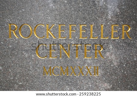 NEW YORK - FEBRUARY 26, 2015: Rockefeller Center Sign in Midtown Manhattan