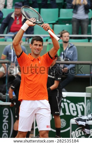 PARIS, FRANCE- MAY 28, 2015: Eight times Grand Slam champion  Novak Djokovic during second round match at Roland Garros 2015 in Paris, France