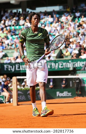 PARIS, FRANCE- MAY 27, 2015: Professional tennis player Gael Monfis  of France during second round match at Roland Garros 2015 in Paris, France