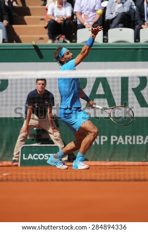 PARIS, FRANCE- MAY 30, 2015:Fourteen times Grand Slam champion Rafael Nadal during third round match at Roland Garros 2015 in Paris, France