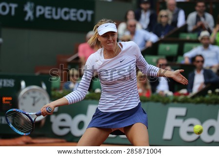 PARIS, FRANCE- MAY 27, 2015:Five times Grand Slam champion Maria Sharapova during second round match at Roland Garros 2015 in Paris, France