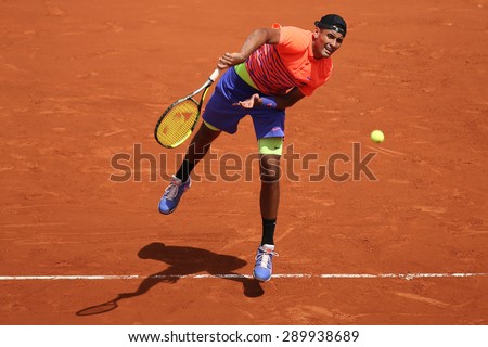 PARIS, FRANCE- MAY 30, 2015: Professional tennis player Nick Kyrgios of Australia in action during his third round match at Roland Garros 2015 in Paris, France