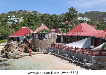 ST BARTS,FRENCH WEST INDIES - JUNE 11, 2015: Luxury villa at Eden Rock hotel at St Barts, French West Indies. Eden Rock St Barts is one of the Top 100 hotels in the world.