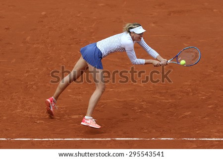 PARIS, FRANCE- MAY 29, 2015: Five times Grand Slam champion Maria Sharapova in action during her  third round match at Roland Garros 2015 in Paris, France