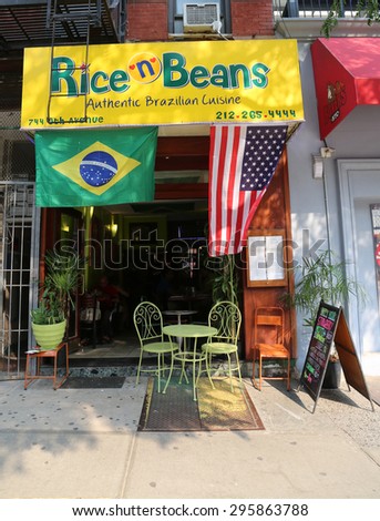NEW YORK - JULY 5, 2015: Brazilian restaurant in Hell\'s Kitchen neighborhood in Midtown Manhattan