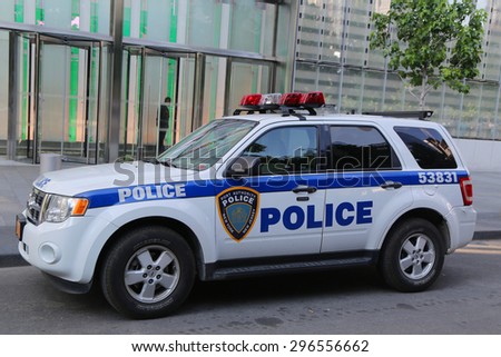 NEW YORK - JUNE 11, 2015: Port Authority New York New Jersey car providing security at World Trade Center