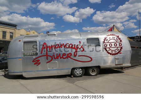 NEW YORK - JULY 23, 2015: Old trailer at Amancay\'s Diner at Willamsburg in  Brooklyn, NY