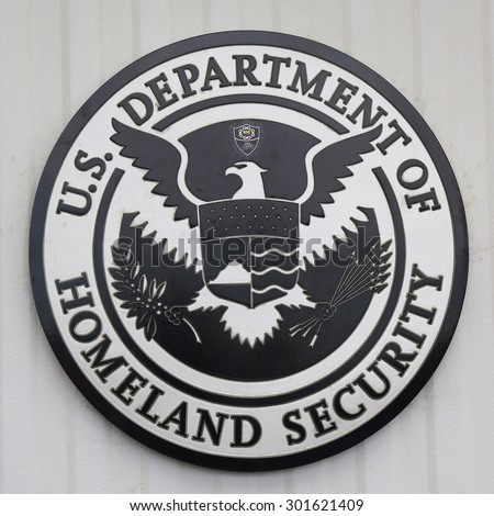NEW YORK CITY - JULY 30, 2015: U.S. Department of Homeland Security logo at Brooklyn Cruise Terminal