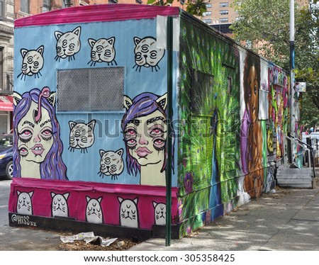NEW YORK - JUNE 16, 2015: Mural art at Centre-fuge Public Art Project at Houston Avenue in Lower Manhattan.