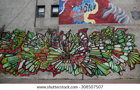 NEW YORK - AUGUST 8, 2015: Mural art in Little Italy in Manhattan. A mural is any piece of artwork painted or applied directly on a wall, ceiling or other large permanent surface