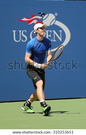 NEW YORK - AUGUST 25, 2015: Grand Slam Champion Andy Murray practices for US Open 2015 at Billie Jean King National Tennis Center in New York