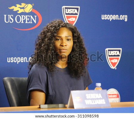 NEW YORK - AUGUST 27, 2015: Twenty one times Grand Slam champion Serena Williams during press conference at the Billie Jean King National Tennis Center before  US Open 2015 tournament in Flushing, NY