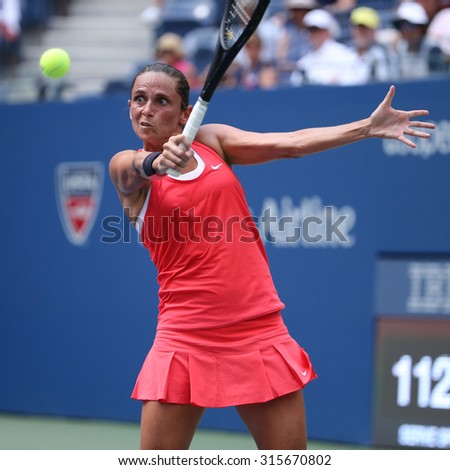 NEW YORK - SEPTEMBER 7, 2015: Professional tennis player Roberta Vinci of Italy in action during her quarterfinal match at US Open 2015 at National Tennis Center in New York
