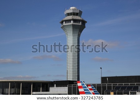 CHICAGO - OCTOBER 11, 2015: Air Traffic Control Tower at O\'Hare International Airport in Chicago