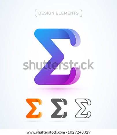 Vector abstract Letter E logo template. Sigma sign icon. Material design, flat and line art style. Origami paper