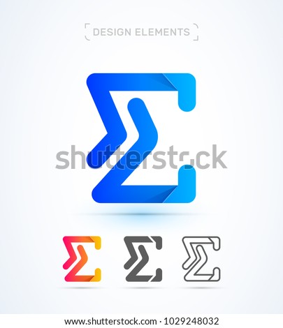 Vector abstract Letter E logo template. Sigma sign icon. Material design, flat and line art style. Origami paper