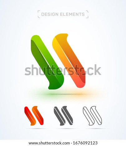 Vector origami italic abstract letter N, synergy logo design template. Application icon