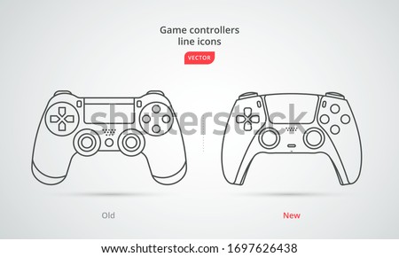 New wireless game controller, old 4 and new 5. Gamepad icon in line-art style