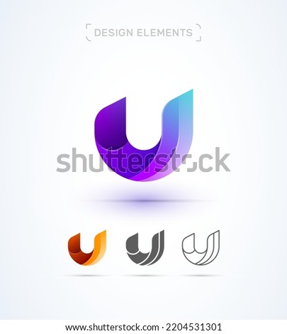 Vector abstract letter U logo design template. Modern 3d, flat and line art style. Twisted